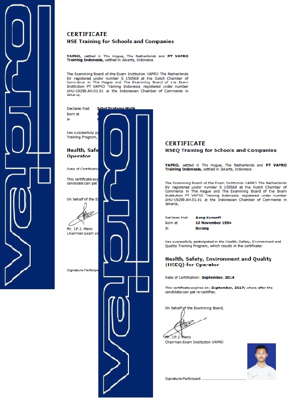 Example of VAPRO Certificate